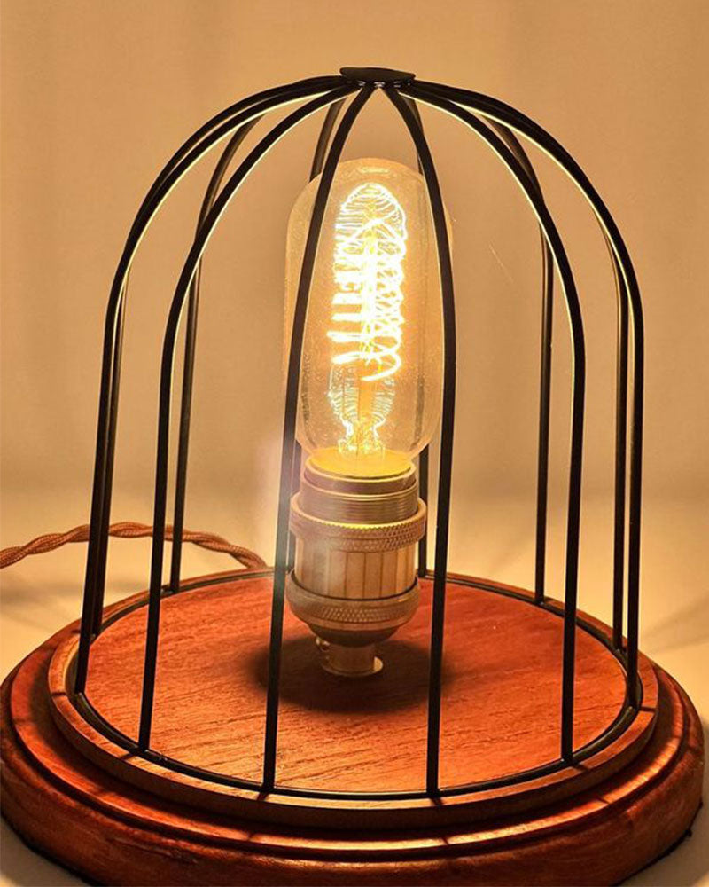 Cage Spiral Bulb with Dark Color Wood Base