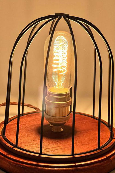 Cage Spiral Bulb with Dark Color Wood Base