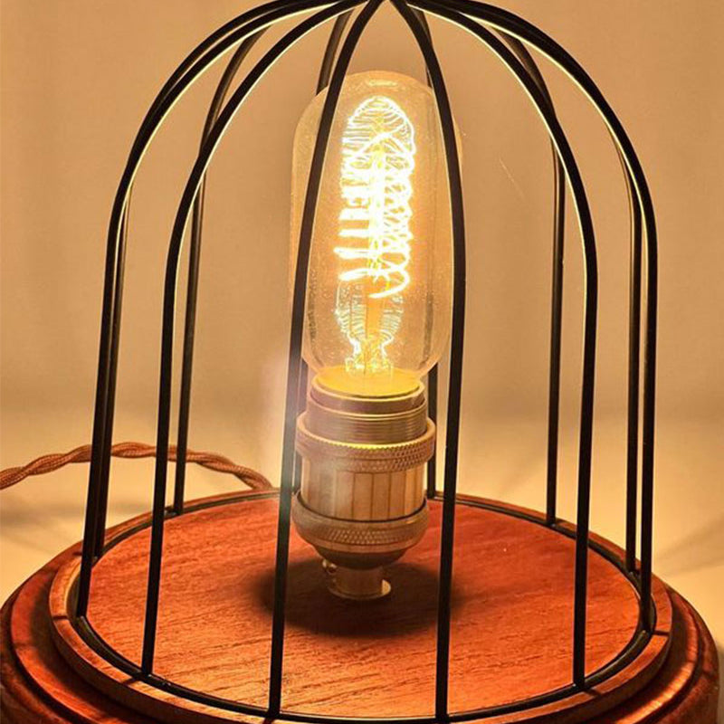 Cage Spiral Bulb with Dark Color Wood Base