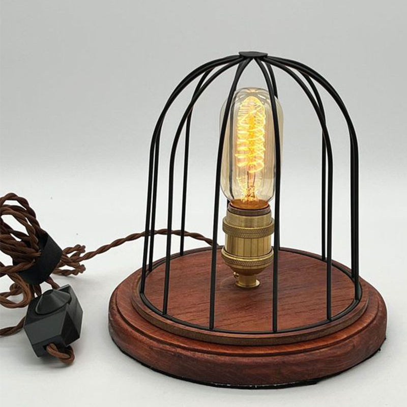 Cage Spiral Bulb with Dark Color Wood Base