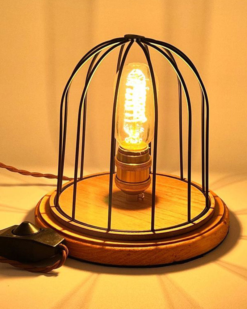 Cage Spiral Bulb with Light Color Wood Base