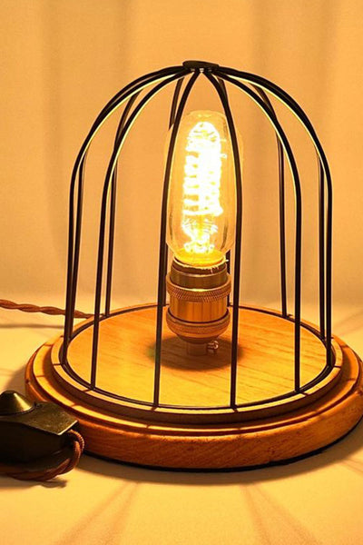 Cage Spiral Bulb with Light Color Wood Base