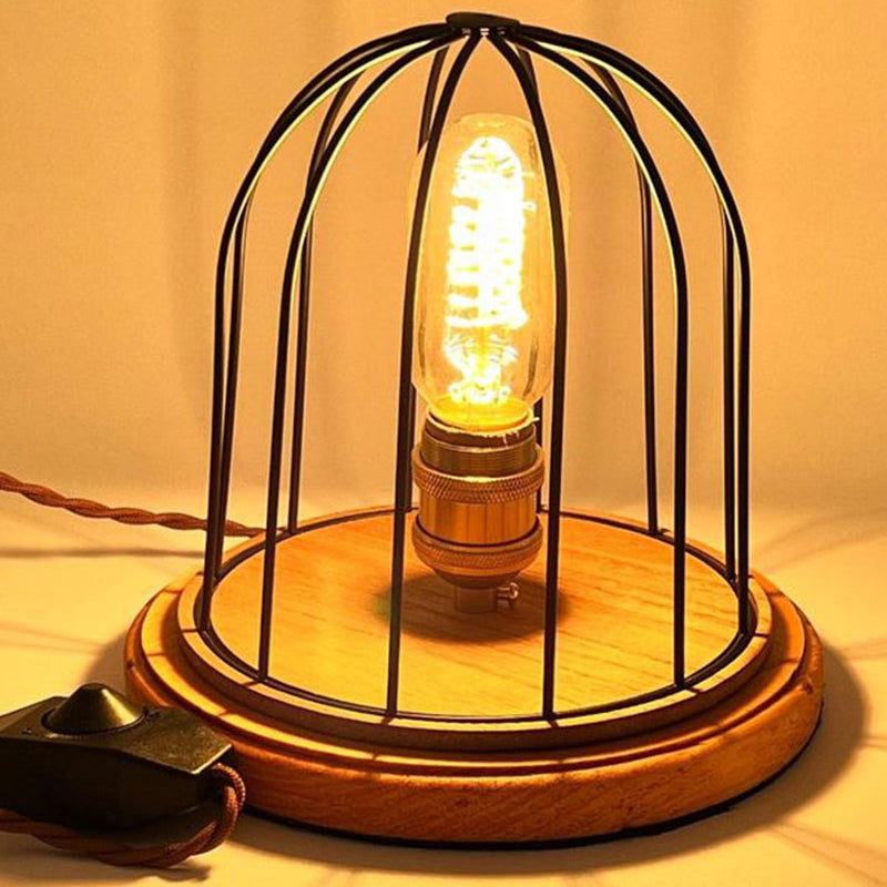 Cage Spiral Bulb with Light Color Wood Base