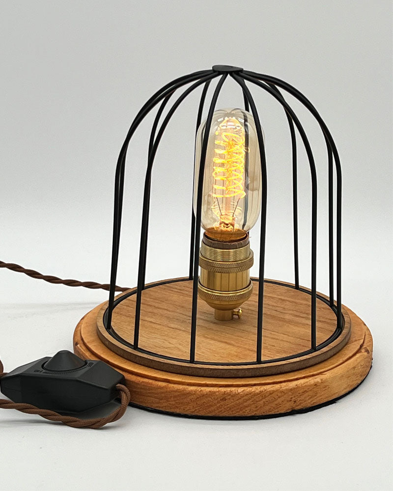 Cage Spiral Bulb with Light Color Wood Base