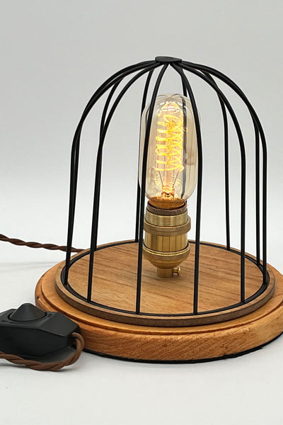 Cage Spiral Bulb with Light Color Wood Base