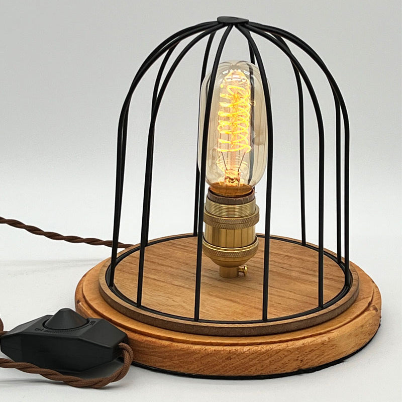 Cage Spiral Bulb with Light Color Wood Base