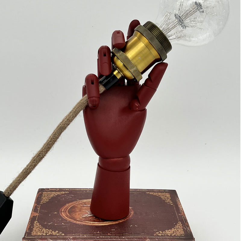 Brick Red wooden hand globe light with book base Accent Light